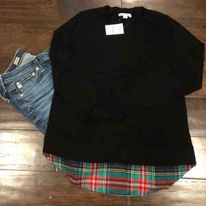 NWT J Crew sweater w/Plaid Hem